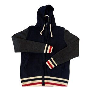 XRAY Jeans Knit Zip Hoodie Navy Gray Red Striped Cuffs Detachable Hood M